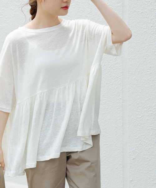 PUAL CE CIN（ピュアルセシン）の「【Du noir】リネン天竺プルオーバー（Tシャツ/カットソー・レディース・オフホワイト/ブラック/グレー・FREE）」の4枚目の写真