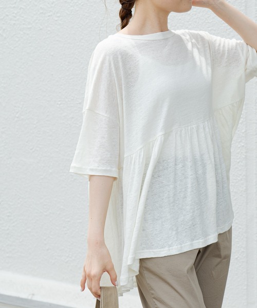 PUAL CE CIN（ピュアルセシン）の「【Du noir】リネン天竺プルオーバー（Tシャツ/カットソー・レディース・オフホワイト/ブラック/グレー・FREE）」の5枚目の写真