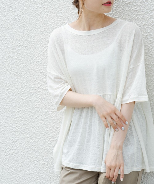 PUAL CE CIN（ピュアルセシン）の「【Du noir】リネン天竺プルオーバー（Tシャツ/カットソー・レディース・オフホワイト/ブラック/グレー・FREE）」の7枚目の写真