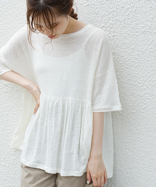 PUAL CE CIN（ピュアルセシン）の「【Du noir】リネン天竺プルオーバー（Tシャツ/カットソー・レディース・オフホワイト/ブラック/グレー・FREE）」の8枚目の写真