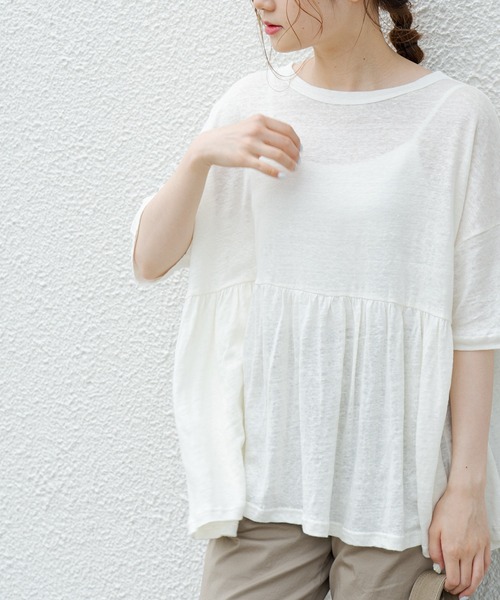 PUAL CE CIN（ピュアルセシン）の「【Du noir】リネン天竺プルオーバー（Tシャツ/カットソー・レディース・オフホワイト/ブラック/グレー・FREE）」の6枚目の写真