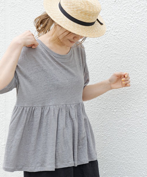 PUAL CE CIN（ピュアルセシン）の「【Du noir】リネン天竺プルオーバー（Tシャツ/カットソー・レディース・オフホワイト/ブラック/グレー・FREE）」の19枚目の写真