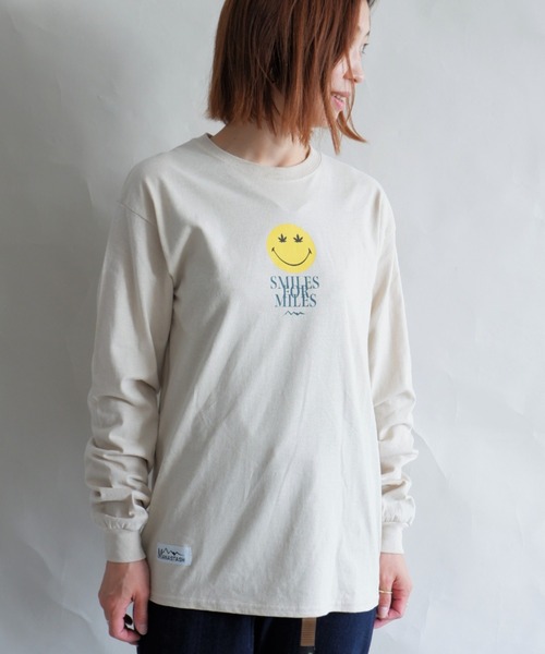 MANASTASH（マナスタッシュ）の「MANASTASH/マナスタッシュ　W's LEAF SMILE L/S TEE　ウィメンズ　リーフスマイル　ロンＴ（Tシャツ/カットソー・レディース・サンドベージュ/ブラック/ホワイト・MEDIUM）」の12枚目の写真