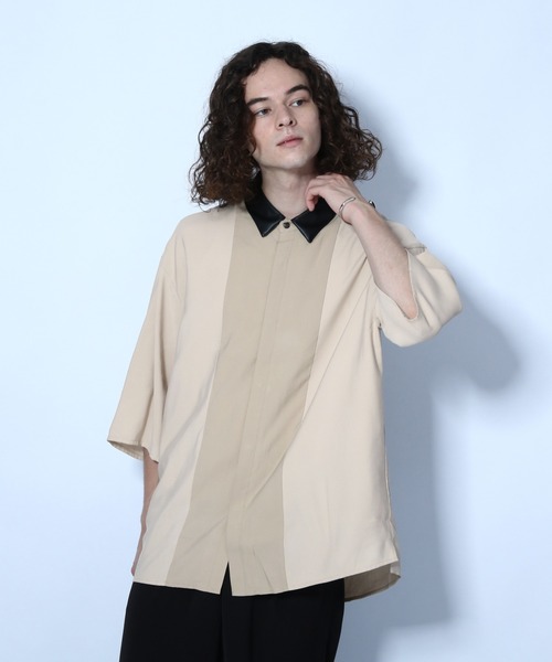 HARE（ハレ）の「レザークレリックシャツ(HARE)（シャツ/ブラウス・メンズ・ブラック/ベージュ・SMALL/MEDIUM）」の2枚目の写真