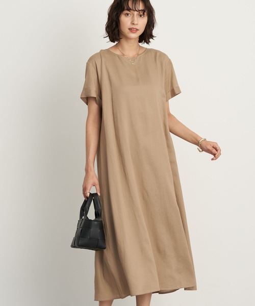 earth music&ecology(アースミュージックアンドエコロジー)の「レーヨンリネンフレアワンピース *(ワンピース・レディース・ブラック/ベージュ/ミント/ラベンダー・FREE)」の3枚目の写真