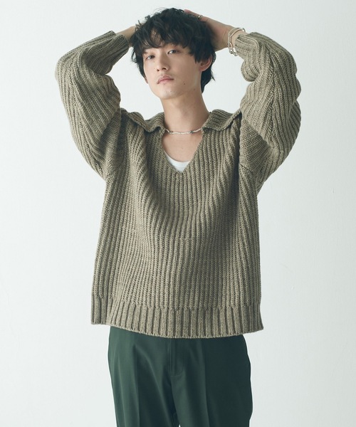 .efiLevol(エフィレボル)の「TAICHI MUKAI x EFILEVOL Skipper polo knit(ニット/セーター・メンズ・ベージュ/ネイビー/マルチ・1)」の2枚目の写真