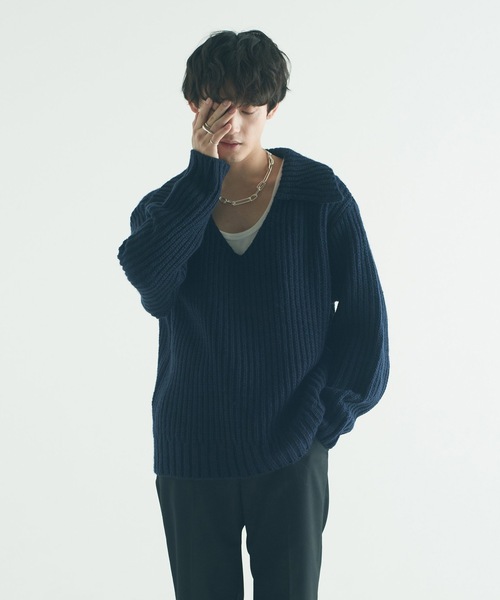 .efiLevol(エフィレボル)の「TAICHI MUKAI x EFILEVOL Skipper polo knit(ニット/セーター・メンズ・ベージュ/ネイビー/マルチ・1)」の3枚目の写真