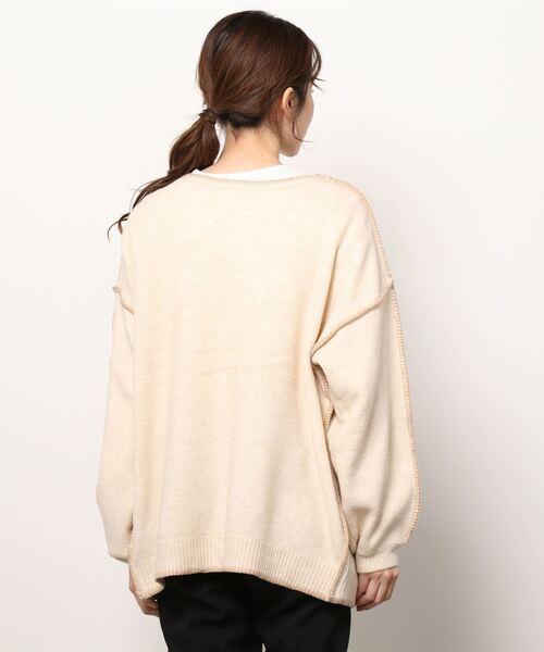 Per sist ence（パーシエンス）の「Per sist ence/パーシエンス　配色ステッチカーディガン（カーディガン/ボレロ・レディース・ベージュ/アイボリー/ブラック・FREE）」の5枚目の写真