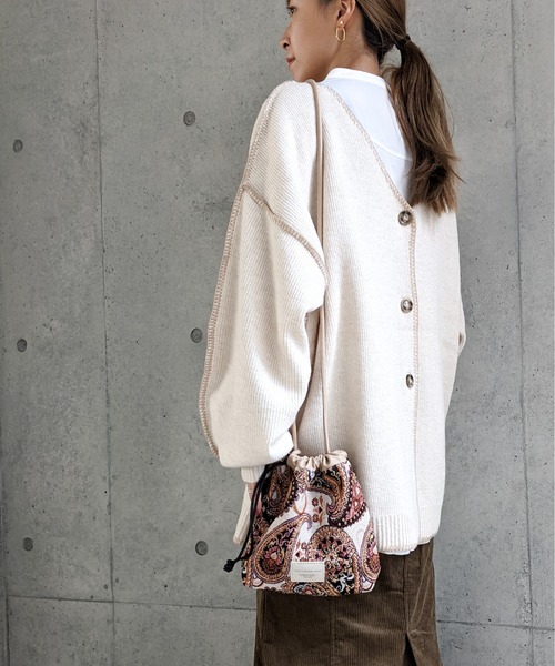 Per sist ence（パーシエンス）の「Per sist ence/パーシエンス　配色ステッチカーディガン（カーディガン/ボレロ・レディース・ベージュ/アイボリー/ブラック・FREE）」の9枚目の写真
