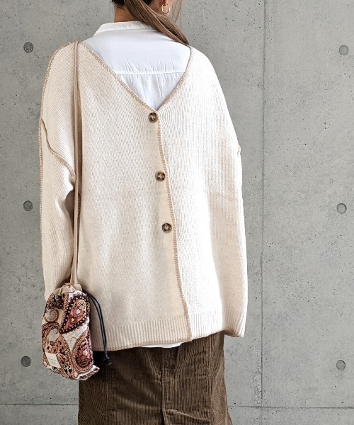 Per sist ence（パーシエンス）の「Per sist ence/パーシエンス　配色ステッチカーディガン（カーディガン/ボレロ・レディース・ベージュ/アイボリー/ブラック・FREE）」の16枚目の写真
