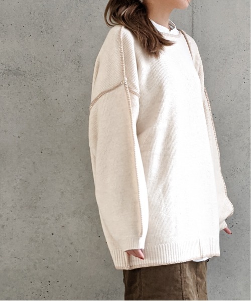 Per sist ence（パーシエンス）の「Per sist ence/パーシエンス　配色ステッチカーディガン（カーディガン/ボレロ・レディース・ベージュ/アイボリー/ブラック・FREE）」の18枚目の写真