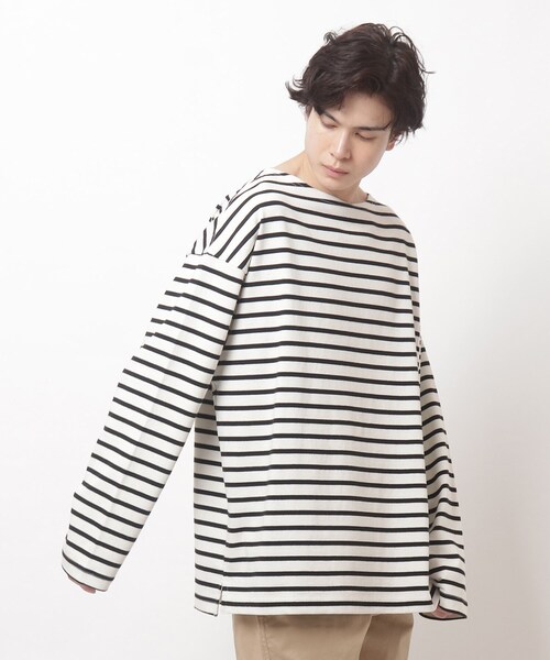 BASECONTROL（ベースコントロール）の「◆HORIZON DREAM ビッグシルエット バスクシャツ ボーダーロンT（Tシャツ/カットソー・メンズ・ライトブルー/ブラック/ダークグリーン/アイボリー/グレー系その他/ブラック系/アイボリー系/ネイビー系・03/02）」の4枚目の写真