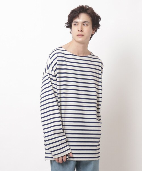 BASECONTROL（ベースコントロール）の「◆HORIZON DREAM ビッグシルエット バスクシャツ ボーダーロンT（Tシャツ/カットソー・メンズ・ライトブルー/ブラック/ダークグリーン/アイボリー/グレー系その他/ブラック系/アイボリー系/ネイビー系・03/02）」の6枚目の写真