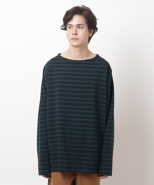 BASECONTROL（ベースコントロール）の「◆HORIZON DREAM ビッグシルエット バスクシャツ ボーダーロンT（Tシャツ/カットソー・メンズ・ライトブルー/ブラック/ダークグリーン/アイボリー/グレー系その他/ブラック系/アイボリー系/ネイビー系・03/02）」の9枚目の写真