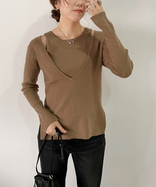 CAPRICIEUX LE'MAGE（カプリシューレマージュ）の「マルチWAYアンサンブル（ニット/セーター・レディース・ブラック/グレイッシュベージュ/キャメル・FREE）」の7枚目の写真