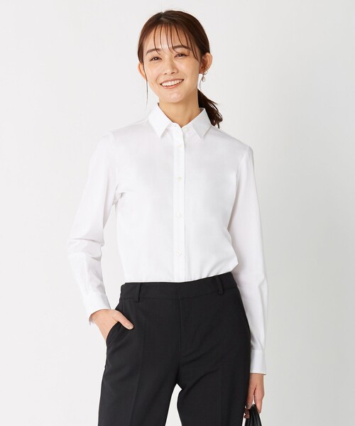 J.PRESS(ジェイプレス)の「【洗える・抗菌防臭】100/2 コンパクトブロード ブラウス(シャツ/ブラウス・レディース・ホワイト系・T13/T15/T17)」の1枚目の写真