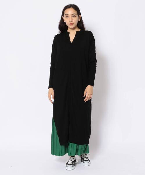 EN'DAY（エンディ）の「EN'DAY(エンディ)プリーツレイヤードニットワンピース（ワンピース・レディース・ブラック/モカ/レッド・FREE）」の4枚目の写真