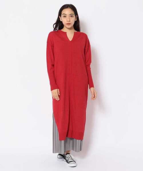 EN'DAY（エンディ）の「EN'DAY(エンディ)プリーツレイヤードニットワンピース（ワンピース・レディース・ブラック/モカ/レッド・FREE）」の10枚目の写真