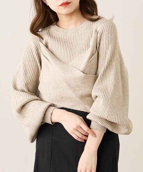 Chico（チコ）の「リボンレイヤード風ボリューム袖ニット