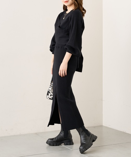 袖リボンレイヤードリブニット アプワイザー・リッシェ Apuweiser-riche 袖リボンレイヤード