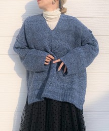 Q | MIXヤーン Vネックリンキンニット(ニット/セーター)