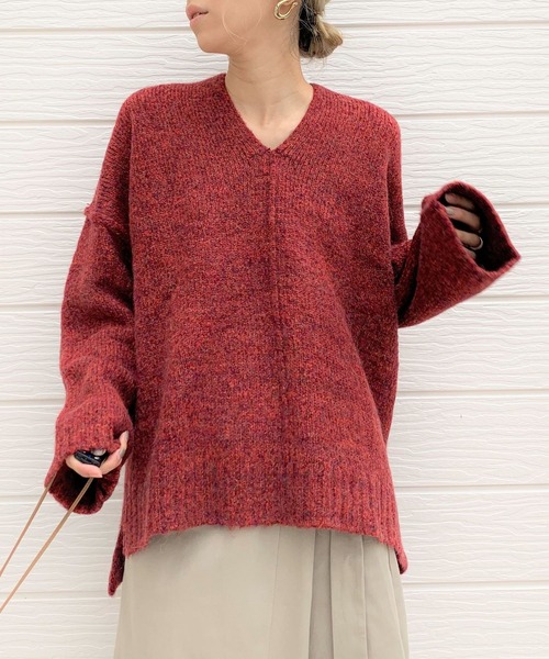 Q（キュー）の「MIXヤーン Vネックリンキンニット（ニット/セーター・レディース・ワインレッド/ライトグレー/ブルー/チャコールグレー・MEDIUM）」の4枚目の写真