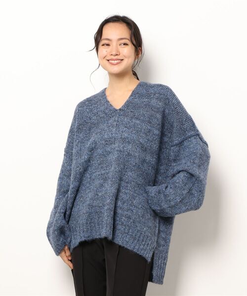 Q（キュー）の「MIXヤーン Vネックリンキンニット（ニット/セーター・レディース・ワインレッド/ライトグレー/ブルー/チャコールグレー・MEDIUM）」の8枚目の写真