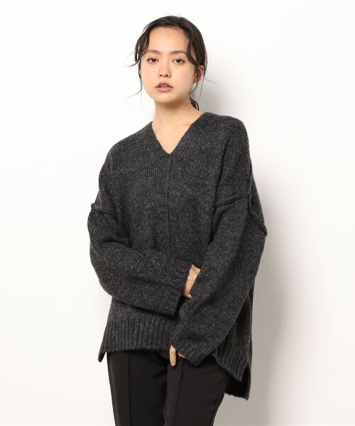 Q（キュー）の「MIXヤーン Vネックリンキンニット（ニット/セーター・レディース・ワインレッド/ライトグレー/ブルー/チャコールグレー・MEDIUM）」の11枚目の写真