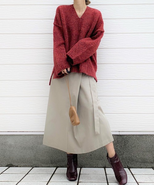 Q（キュー）の「MIXヤーン Vネックリンキンニット（ニット/セーター・レディース・ワインレッド/ライトグレー/ブルー/チャコールグレー・MEDIUM）」の12枚目の写真