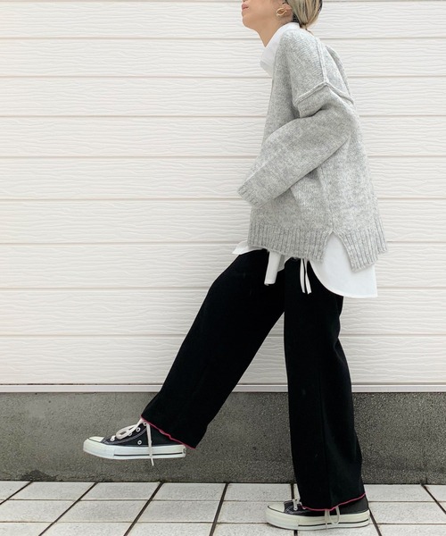 Q（キュー）の「MIXヤーン Vネックリンキンニット（ニット/セーター・レディース・ワインレッド/ライトグレー/ブルー/チャコールグレー・MEDIUM）」の13枚目の写真