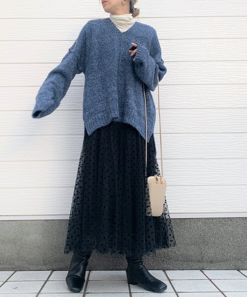 Q（キュー）の「MIXヤーン Vネックリンキンニット（ニット/セーター・レディース・ワインレッド/ライトグレー/ブルー/チャコールグレー・MEDIUM）」の16枚目の写真