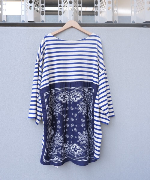 CAL O LINE(キャルオーライン)の「KOTSUBO × CAL O LINE/コツボ×キャルオーライン BANDANA BASQUE BORDER S/S T バンダナバスクボーダーショートスリーブティー CKTW-211(Tシャツ/カットソー・メンズ・ブルー・LARGE)」の1枚目の写真