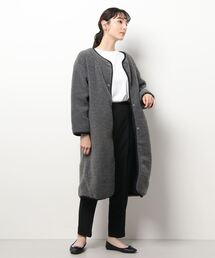 Lugnoncure | ボアキルトリバーシブルロングジャケット(ノーカラージャケット)