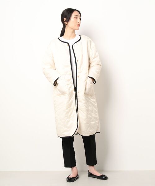 Lugnoncure（ルノンキュール）の「ボアキルトリバーシブルロングジャケット（ノーカラージャケット・レディース・オフホワイト/グレー/チャコール・ﾌﾘ-）」の8枚目の写真