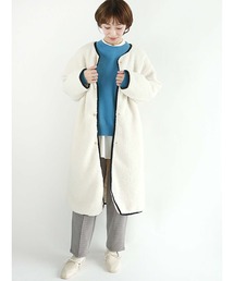 Lugnoncure | ボアキルトリバーシブルロングジャケット(ノーカラージャケット)