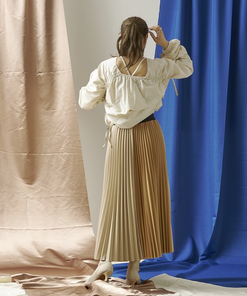 mona Belinda（モナベリンダ）の「切替合皮プリーツスカート（スカート・レディース・グレー/ライトベージュ・FREE）」の7枚目の写真