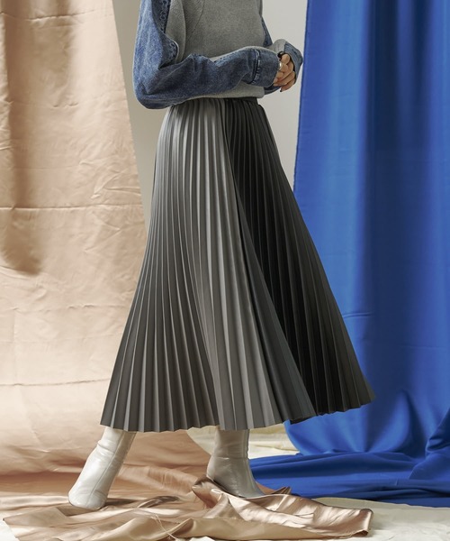 mona Belinda（モナベリンダ）の「切替合皮プリーツスカート（スカート・レディース・グレー/ライトベージュ・FREE）」の17枚目の写真