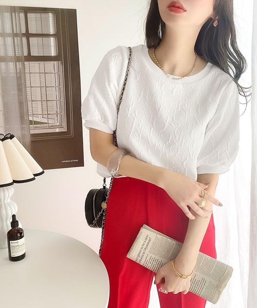 classicalelf（クラシカルエルフ）の「1枚で主役級。アルファベットジャガードbigシルエットプルオーバー（Tシャツ/カットソー・レディース・ホワイト/ブラック/ベージュ系その他・SMALL/MEDIUM/LARGE/X-LARGE）」の14枚目の写真