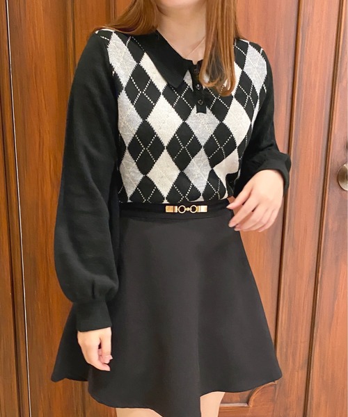 apres jour（アプレジュール）の「アーガイルポロ【ZOZOTOWN限定アイテム】（ニット/セーター・レディース・アイボリー/ブラック/ライトピンク・フリー/X-LARGE）」の2枚目の写真