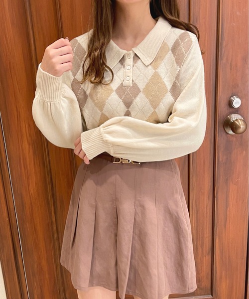 apres jour（アプレジュール）の「アーガイルポロ【ZOZOTOWN限定アイテム】（ニット/セーター・レディース・アイボリー/ブラック/ライトピンク・フリー/X-LARGE）」の6枚目の写真