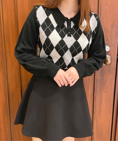 apres jour（アプレジュール）の「アーガイルポロ【ZOZOTOWN限定アイテム】（ニット/セーター・レディース・アイボリー/ブラック/ライトピンク・フリー/X-LARGE）」の4枚目の写真