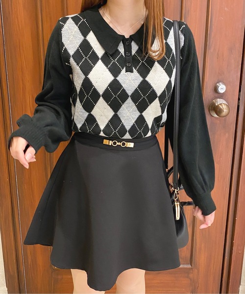 apres jour（アプレジュール）の「アーガイルポロ【ZOZOTOWN限定アイテム】（ニット/セーター・レディース・アイボリー/ブラック/ライトピンク・フリー/X-LARGE）」の7枚目の写真