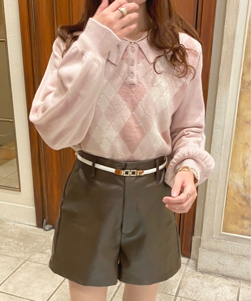 apres jour（アプレジュール）の「アーガイルポロ【ZOZOTOWN限定アイテム】（ニット/セーター・レディース・アイボリー/ブラック/ライトピンク・フリー/X-LARGE）」の5枚目の写真