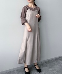 mysty woman | ニット×布帛キャミセットワンピース 266068(ワンピース)