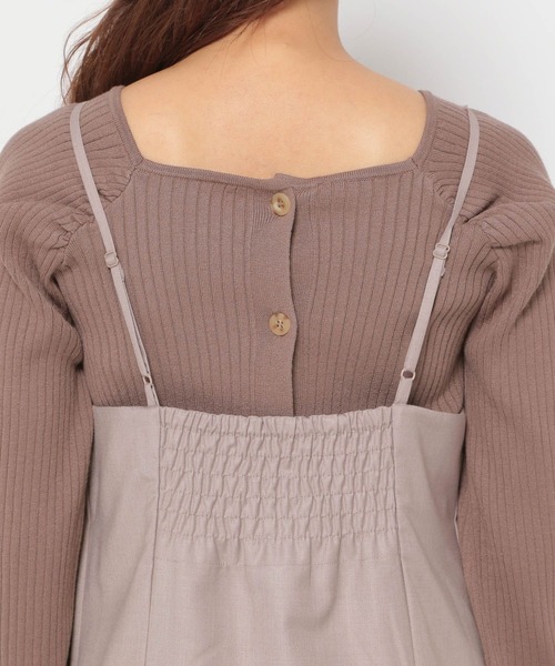 mysty woman（ミスティウーマン）の「ニット×布帛キャミセットワンピース 266068（ワンピース・レディース・ベージュ/アイボリー/モカ・FREE）」の18枚目の写真