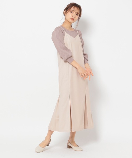 mysty woman（ミスティウーマン）の「ニット×布帛キャミセットワンピース 266068（ワンピース・レディース・ベージュ/アイボリー/モカ・FREE）」の5枚目の写真