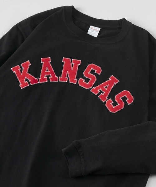 セール】KANSAS/BOSTON/ カレッジロゴ 刺繍ワッペン ロンT /長袖