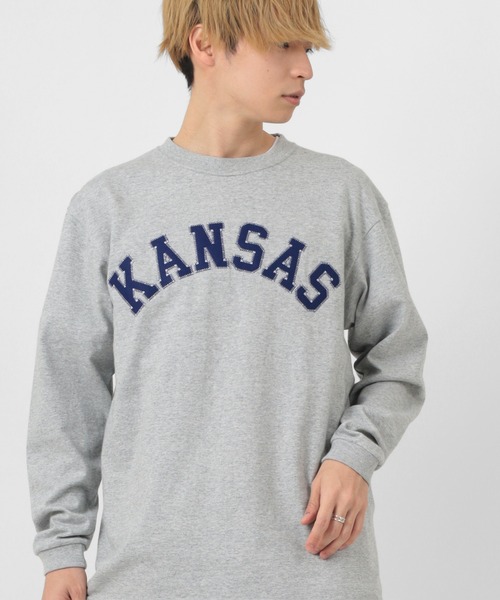 セール】KANSAS/BOSTON/ カレッジロゴ 刺繍ワッペン ロンT /長袖