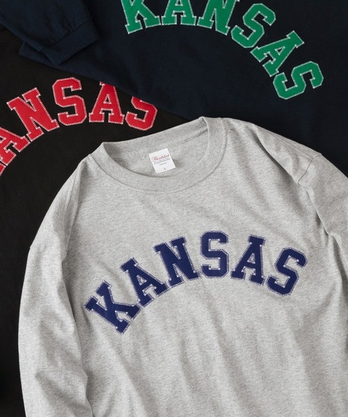 セール】KANSAS/BOSTON/ カレッジロゴ 刺繍ワッペン ロンT /長袖T