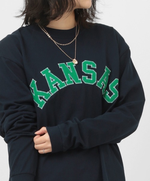 セール】KANSAS/BOSTON/ カレッジロゴ 刺繍ワッペン ロンT /長袖
